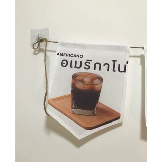 Ks14ธงราว ธงผ้าด้ายดิบ ธงร้านกาแฟ ธงป้ายชื่อร้าน ธงร้าน ธงตกแต่งร้าน