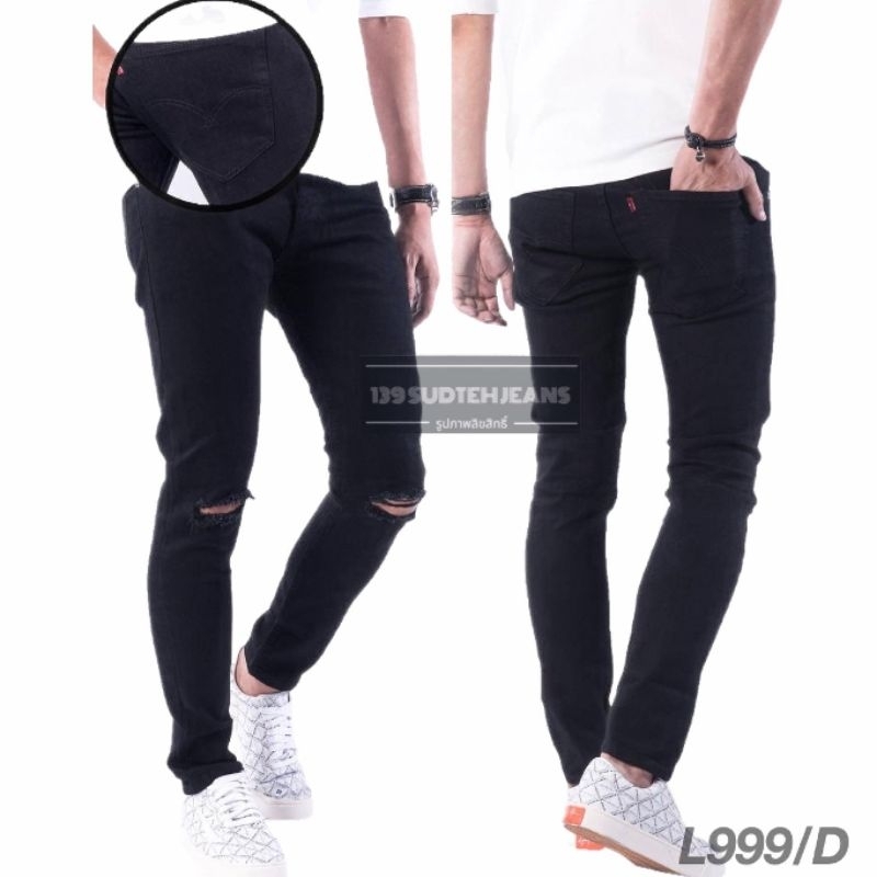 กางเกงยีนส์ขาเดฟผู้ชาย ผ้ายืด แต่งปะสนิม  เอว 28-44 เนื้อดี ราคาถูก