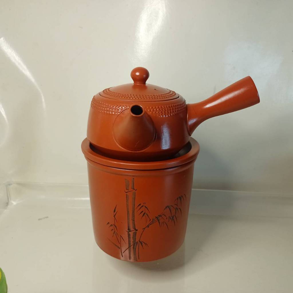 Teapot Kyusu Tokoname classic Red Clay+ฐานวางอุ่นและทิ้งกากชา