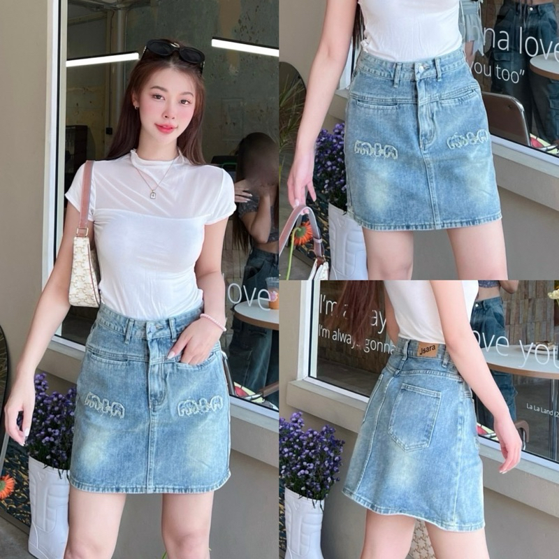 กระโปรงทรงเอ กระเป๋าหน้าหลัง งานปักเกร๋ๆ ไม่มีซับใน #Jsara21360