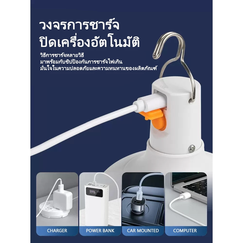 หลอดไฟแบบพกพา ไฟฉุกเฉิน LED Bulbซุปเปอร์สว่าง 1000W 2000W 3000W ไร้สาย ชาร์จไฟผ่านUSB ของแท้ IPX7 thumbnail 5