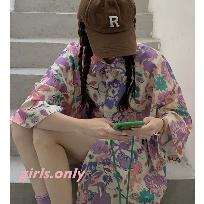 พร้อมส่ง girls only ♡ เสื้อสั้น เชิ้ตสไตล์เกาหลี oversize เสื้อผ้า ดอกไม้วินเทจ สวยใส สบาย