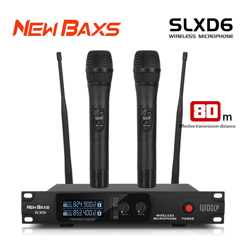 Newbaxs ไมโครโฟนไร้สาย SLXD6 แบบถือได้ 2 ทิศทาง โลหะเต็ม UHF FM อุปกรณ์ร้องเพลงKTV สำหรับงานคอนเสิร์ต งานปาร์ตี้กลางแจ้ง