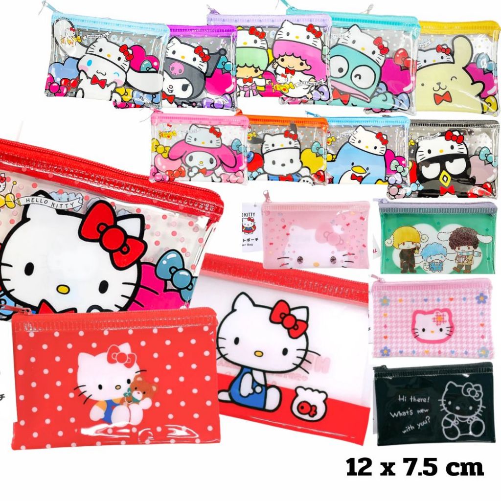 กระเป๋าซิปใส่เหรียญ บัตรต่างๆ ยา เครื่องประดับ ไซต์ S ลาย Sanrio hello kitty 50th anniversary 12 x 7.5 cm