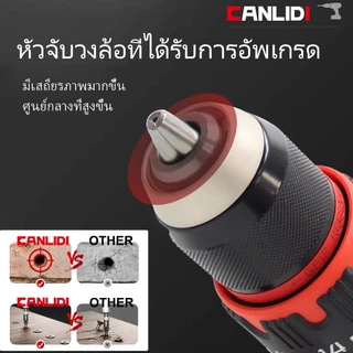 CANLIDI 13mm สว่านไร้สาย มอเตอร์ไร้แปรงถ่าน สว่านกระแทกไร้สาย 3 ระบบ​ 2 เกีย​​ ​พร้อมชุดเครื่องมือ​ คอลเล็ตล็อคตัวเอง