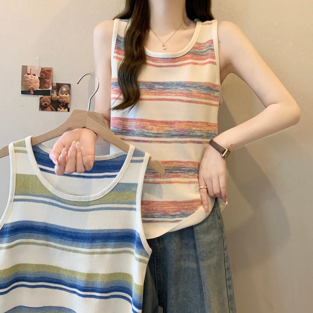 สินค้ามาใหม่! เสื้อกล้ามลายทาง สไตล์เกาหลี ผ้านิ่ม ใส่สบาย ผ้าหนาระบายอากาศได้ดี