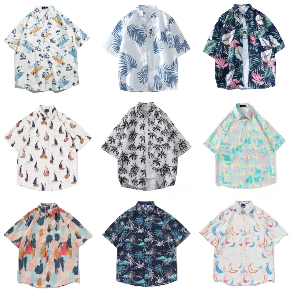 เสื้อฮาวายแขนสั้นลายใหม่ เสื้อสงกรานต์ลายดอกสไดล์เกาหลี Hawaii