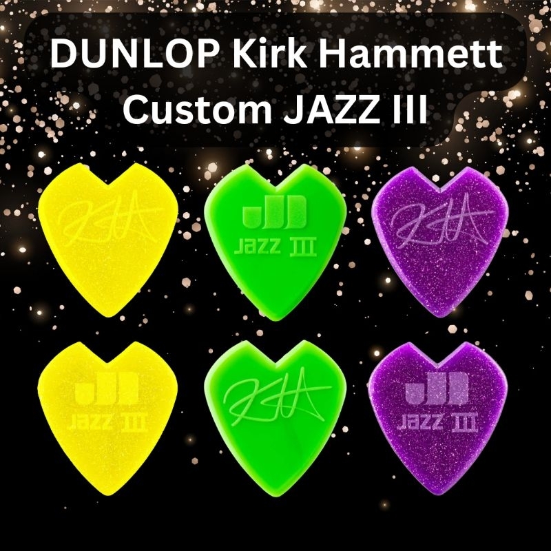 ปิ๊กDunlop รุ่น Kirk Hammett Custom Jazz III : Purple Sparkle Yellow Jazz III Nylon 1.38 ม่วง