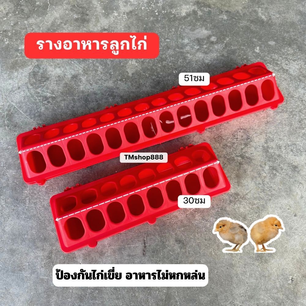 รางให้อาหารลูกไก่  พลาสติกสีแดง ที่ให้อาหารไก่ ป้องกันอาหารไม่หกหล่น