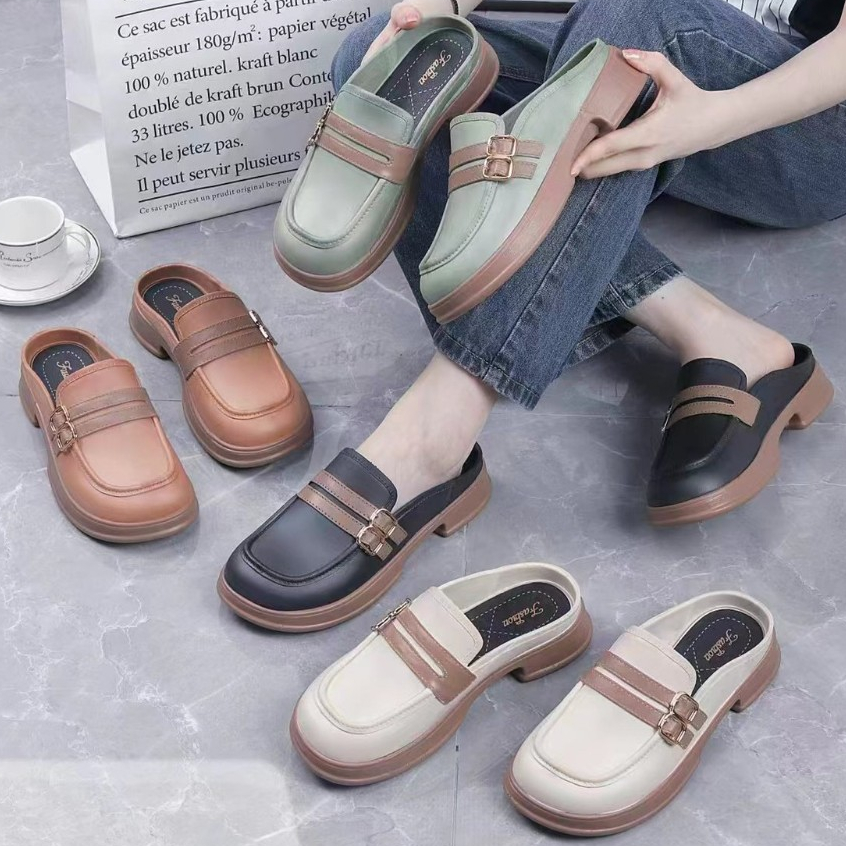 SUNBALEE F-2306 รองเท้าคัชชูเปิดส้น แตะแบบสวมแฟชั่น พื้นนิ่ม ใส่สบาย ดีไซน์สวย สไตล์เกาหลี สินค้าพร้อมส่ง