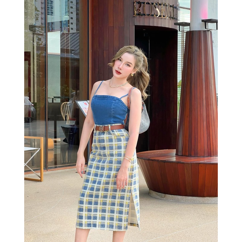 ชุดเซตกระโปรงยีนส์+เข็มขัด งานป้าย Jidapa SizeL ***มือ1ป้ายห้อย