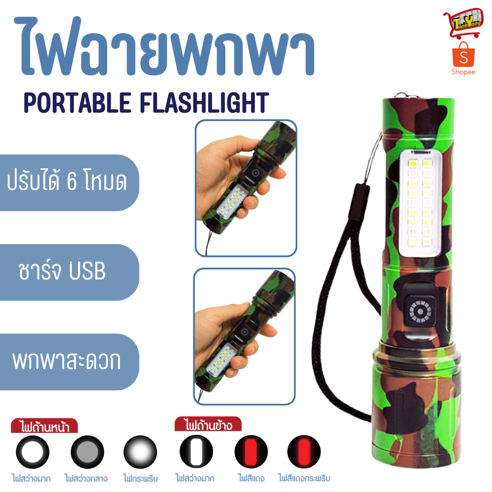 ไฟฉาย LED ไฟฉายแรงสูง ปรับ 6 ระดับ ชาร์จUSB