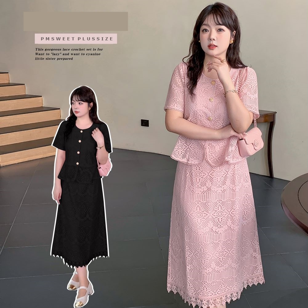 [ 🔥อกถึง 50" ] : PMP2299 : พรีออเดอร์ เสื้อผ้าไซส์ใหญ่  ชุดเซตเสื้อกระโปรง ชุดถักโครเชต์ลูกไม้งานสวย ใส่ออกงานสำคัญต่างๆ