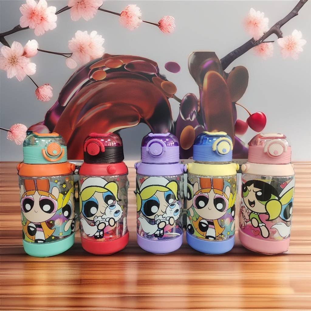 กระบอกน้ำหลอดเด้ง ลายการ์ตูนน่ารัก 700มล.มีสายสะพาย พกพาสะดวก/แถมสกุชชี่กระต่ายไป1ตัวเลยจ้า