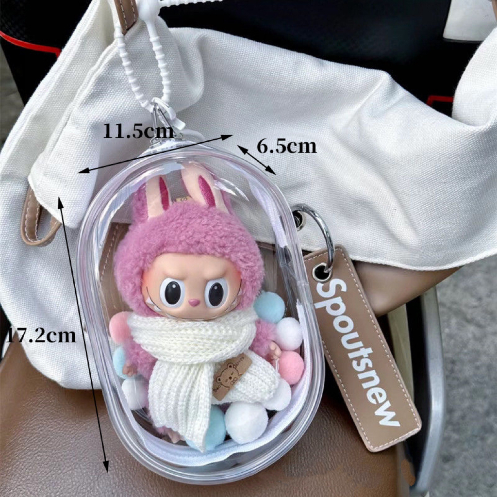 จัดส่งจากประเทศไทย ซองใส่ลาบูบู้ labubu macaron กระเป๋าใส พวงกุญแจ แฟชั่น มาการอง 18ซม. พลาสติก popmart
