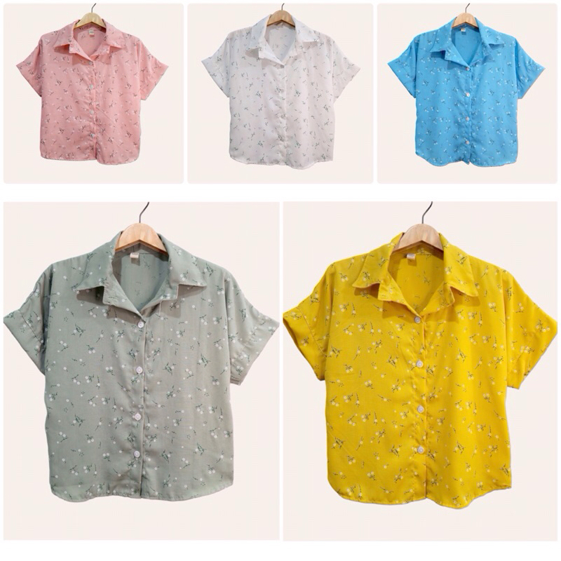 (อก 42”) เสื้อเชิ้ต เเขนสั้น ผ่าหน้า ลายดอกเล็ก ผ้าสลาฟ ใส่สบาย