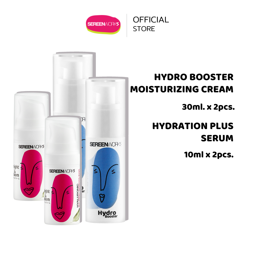 [Set เติมน้ำให้ผิว ลดสิว ลดรอย] Sereenworks Booster Moisturizing Cream 30ml. คู่ Bright&Bloom serum 10ml.