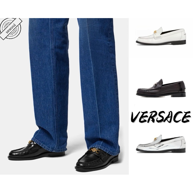 VERSACE Medusa '95 รองเท้าโลฟเฟอร์หนังวัวแท้ทรงกลม 2ซม