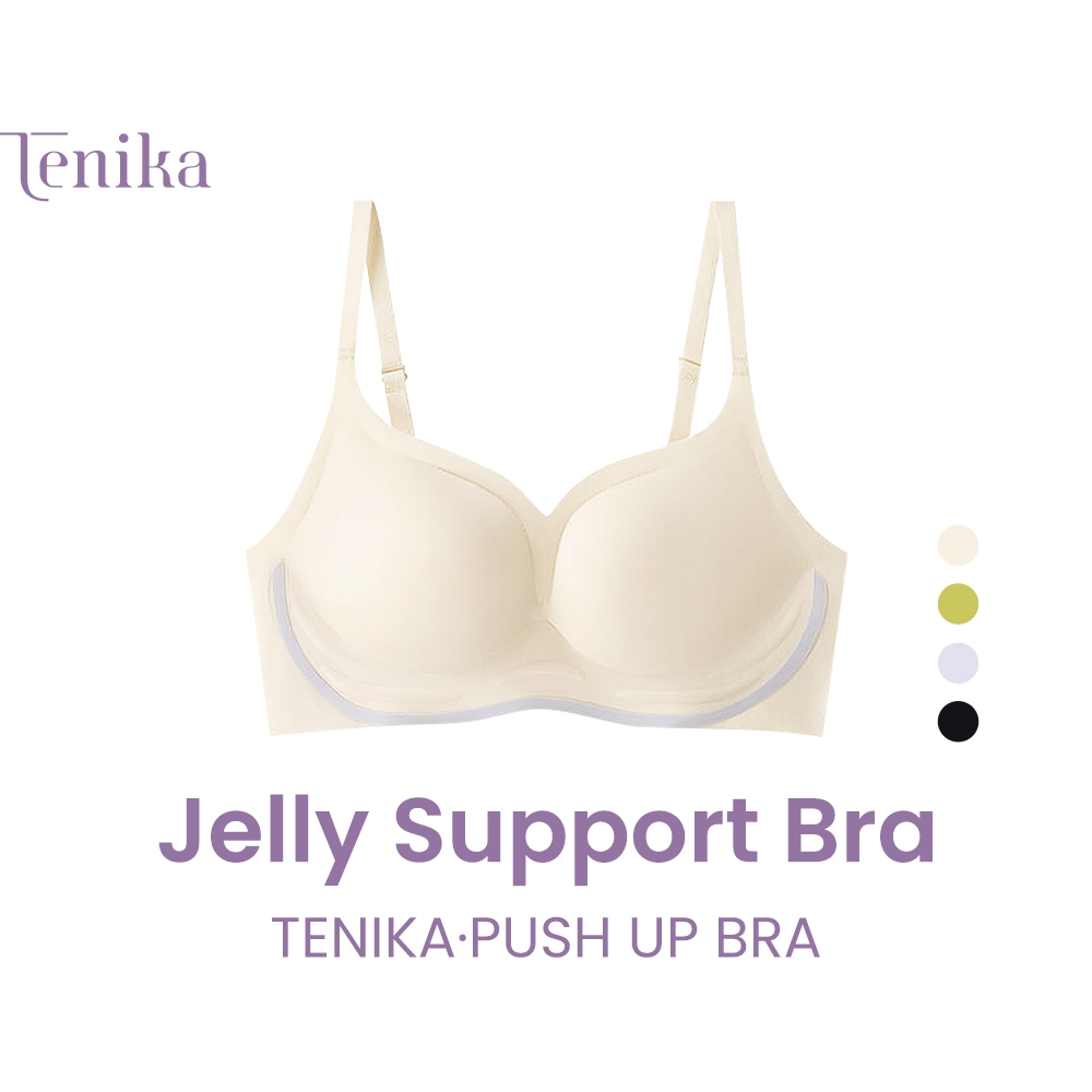 TENIKA เสื้อชั้นใน ไร้โครง เพิ่มแถบวุ้นที่ด้านล่าง บรา กระชับด้านข้าง เบาและระบายอากาศได้ดี