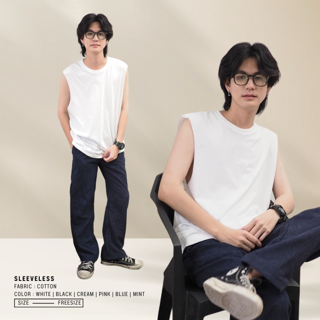 Baystore - Basic tank top เสื้อคอกลมแขนกุดสีพื้น