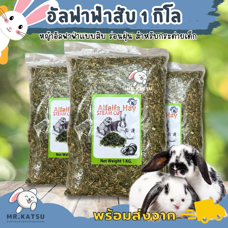 Alfalfa Hay หญ้าอัลฟาฟ่าสับ ออสเตรเลีย ร่อนฝุ่น หญ้ากระต่าย อาหารกระต่าย แกสบี้ ขนาด 1 กิโล