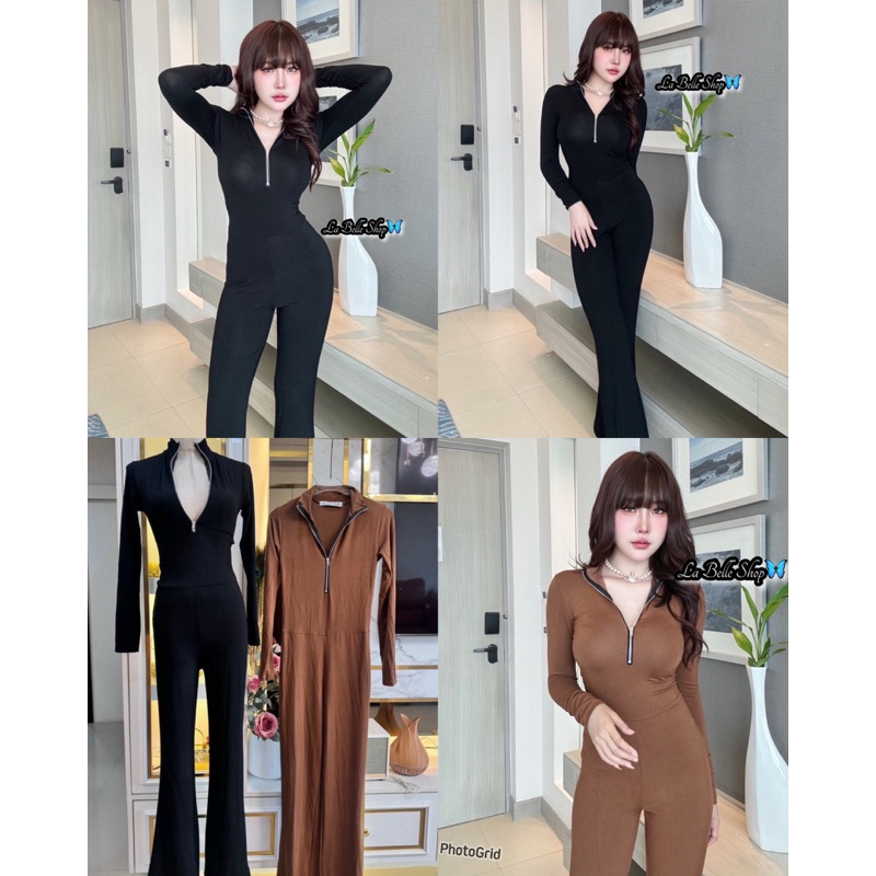 mnv_shop จั้มกางเกงขายาว แต่งซิป เรย่อนเกรดA