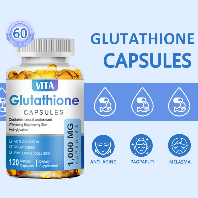 VITA กลูต้าไธโอน Glutathione 1000 มิลลิกรัม สารต้านอนุมูลอิสระคอลลาเจนต่อต้านความชรา 60/120 แคปซูล