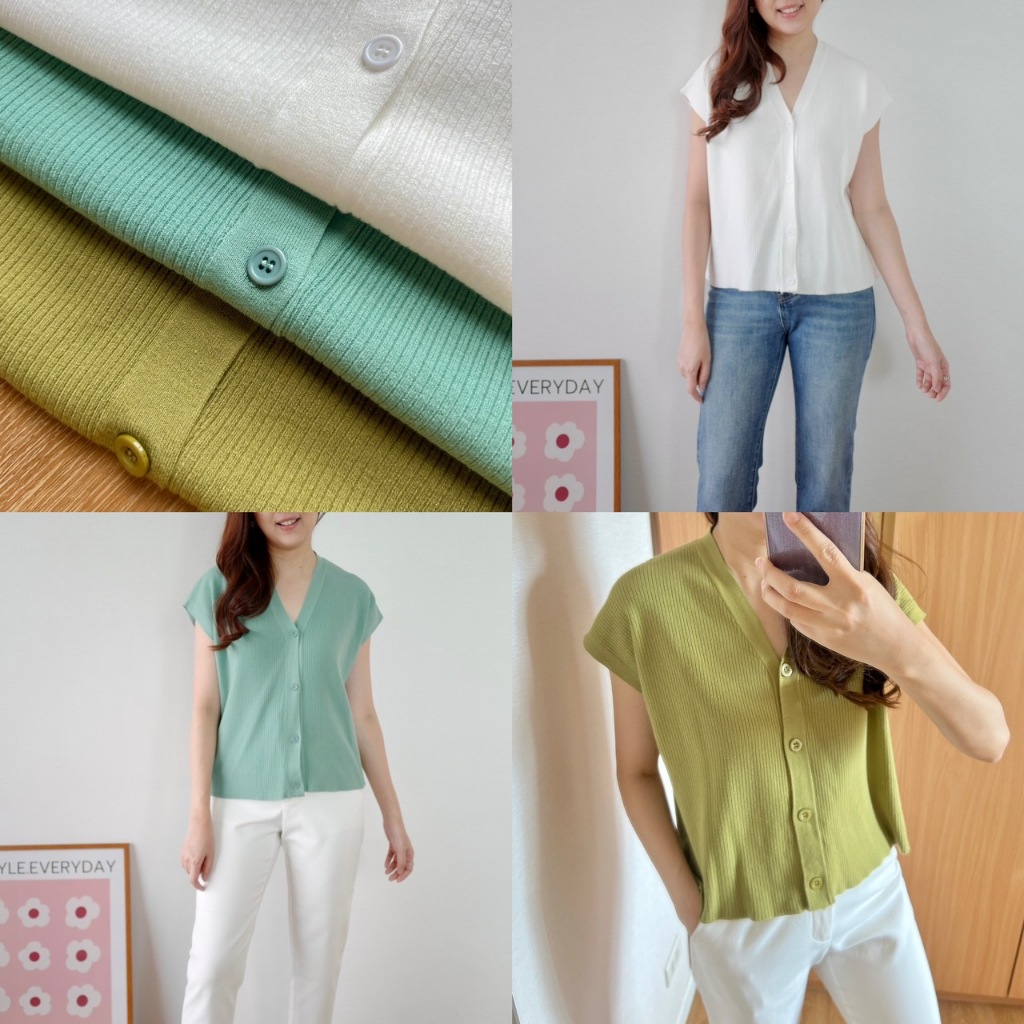 button knit top เพียง 390.- เสื้อไหมพรมเนื้อดีมาก ทอนุ่มนิ่ม ดีไซน์กระดุมหน้า ผ้าหนานุ่มไม่บาง