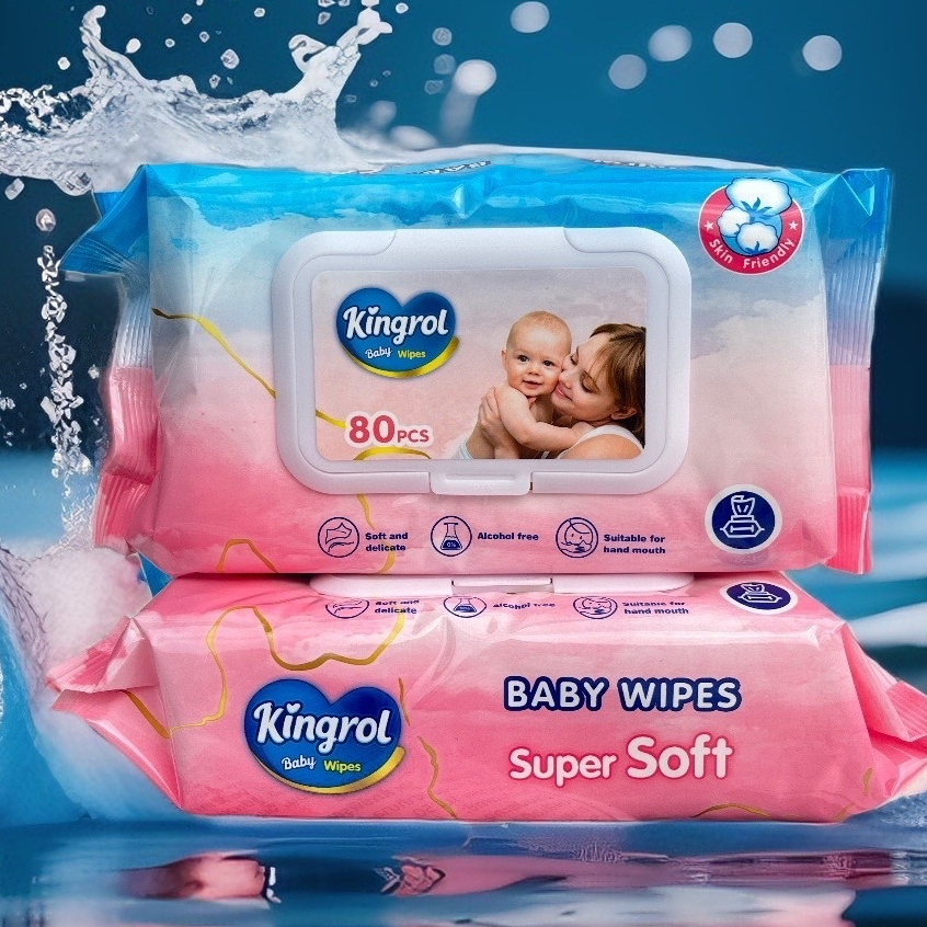 Baby wipes Kingrol ทิชชู่เปียกทำความสะอาด ผ้าเช็ดทำความสะอาด สำหรับเด็ก กระดาษทิชชู่เปียก ห่อใหญ่ 80 แผ่น