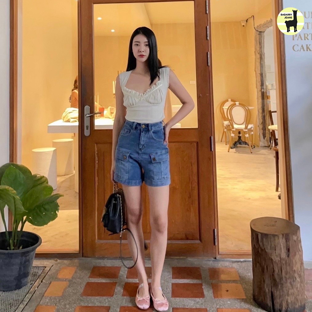 Babarry - กางเกงขาสั้น ทรงคาร์โก้ ผ้ายีนส์ยืด (S-3XL) งานนำเข้า เกรด Premium เกาหลีเกาใจ - รูปที่ 3