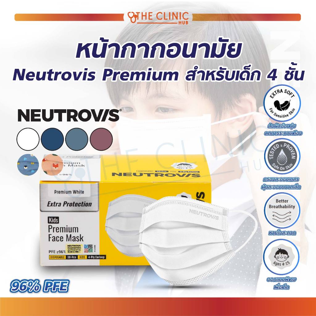 หน้ากากเด็ก Neutrovis Premium หน้ากากอนามัย 4 ชั้น [ 1 กล่อง/30 ชิ้น ] [ CLINIC HUB ]