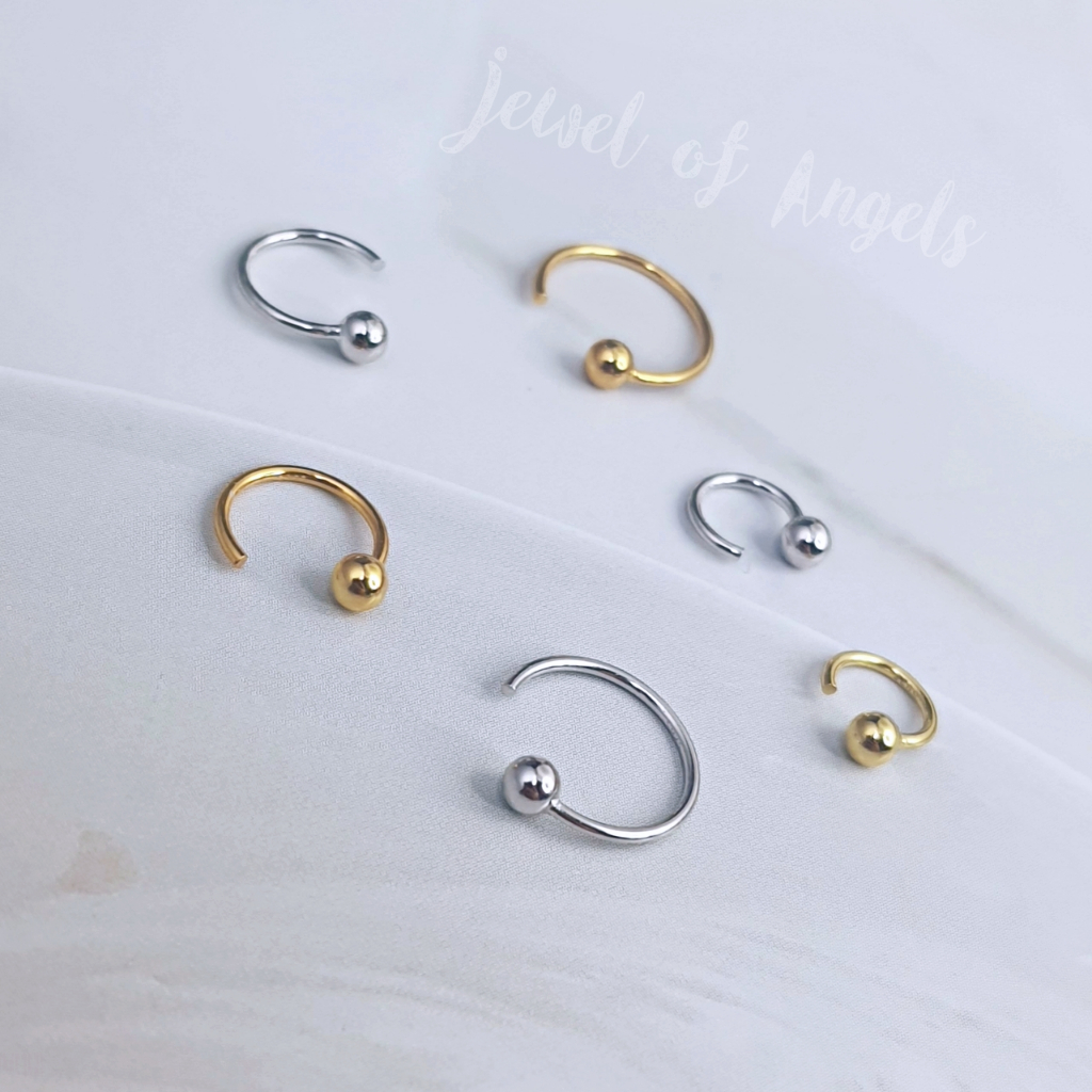 ต่างหูเงินแท้ทั้งชิ้น S925 รุ่น Simple ต่างหูหมุดกลมก้านโค้ง สีเงิน สีทอง 6mm 8mm 10mm Silver925