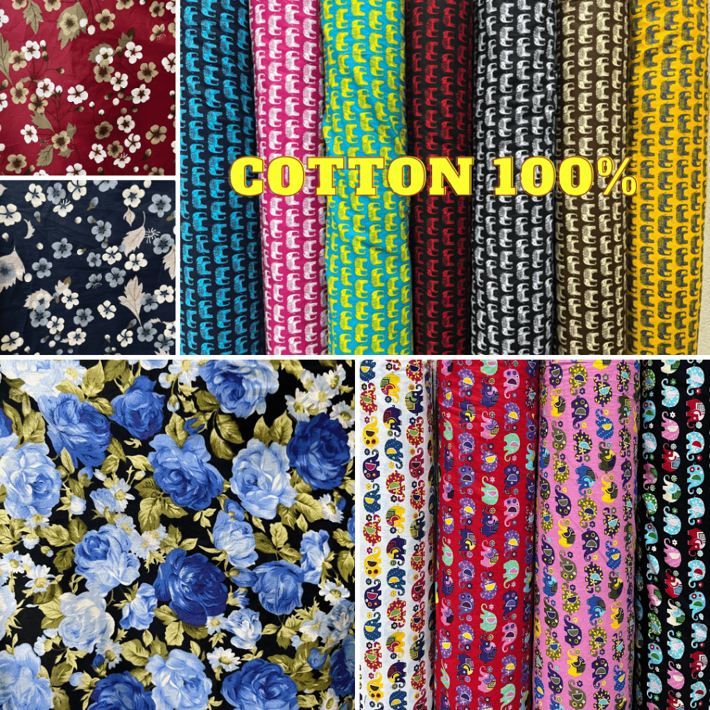 ผ้าคอตตอน 100% Cotton fabric หน้ากว้าง 44-45"  ผ้าหลา ตัดเสื้อ เมตร