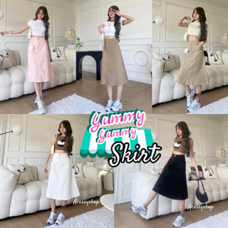 Acasey กระโปรง ผ้ายีนส์ ตัวยาว กระเป๋าข้าง มีความยืดหยุ่น ใส…