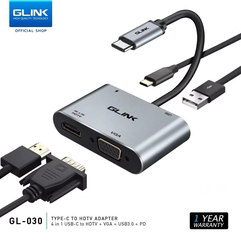 GLINK GL-030 4in1 HUB Type-c to HDMI/VGA ต่อจอภาพและ USB แบบ 4K