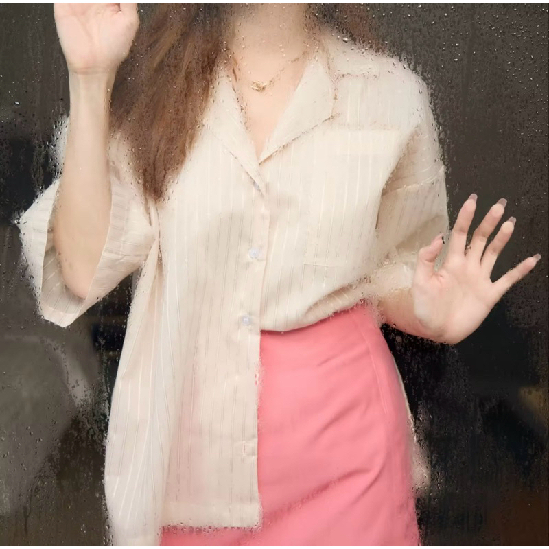 Menar Studio - Used Once Hawaii Shirt (ครีม ลายริ้ว)