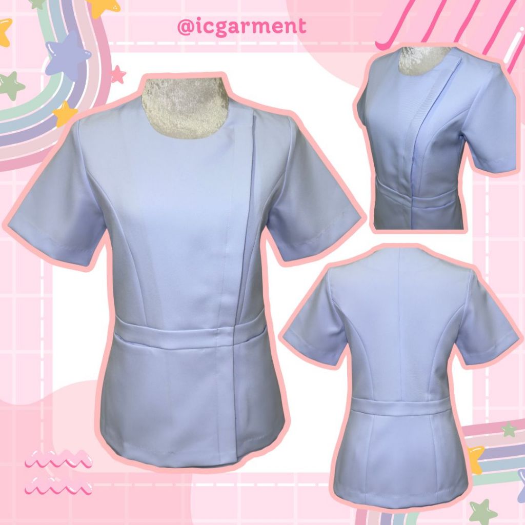 เสื้อพยาบาล คอกลม ผ้าวาเลนติโน่