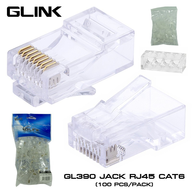 หัวแลนตัวผู้ (หัวไม่ทะลุ) ยกเเพ็ค100ชิ้น  GL390 JACK RJ45 CAT6 พร้อมส่ง