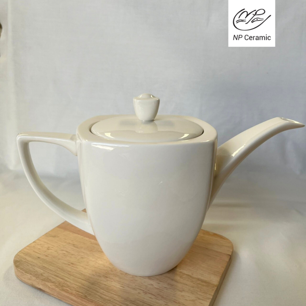 NP Ceramic กาน้ำเซรามิค กาน้ำชาพร้อมฝา สีขาว ขนาด 63 ออน เข้าไมโครเวฟได้