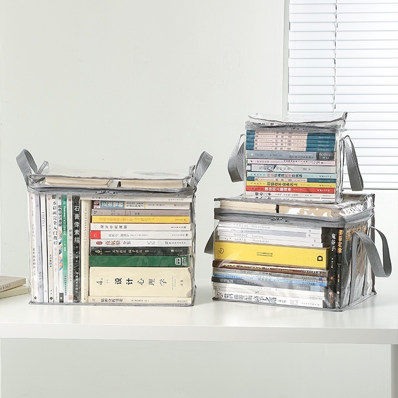 กระเป๋าเก็บหนังสือ PVC กระเป๋าเก็บของ พกพาสะดวก สีใส มีซิป กันฝุ่น กันน้ำ กันสิ่งสกปรก วางซ้อนกันได้