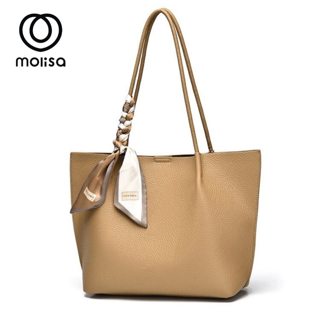 Molisa รุ่นใหม่ กระเป๋าหนังวัว สะพายไหล่ จุของได้เยอะ หนังนิ่ม #2990