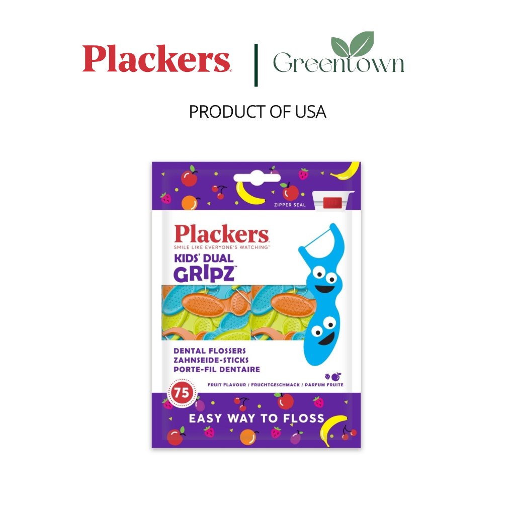 ไหมขัดฟันแบบมีด้ามจับสำหรับเด็ก Plackers Flosser Kids Dual Gripz 75 pcs