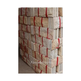 หินทรายธรรมชาติ สีเหลืองลาย ติดผนัง ปูเสาปูพื้น ขนาด 10x30 cm.