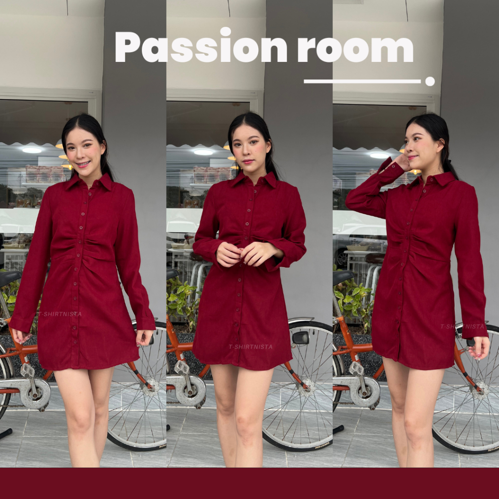 [Top8] Passion room x’mas มินิ เดรส สีแดง ผ้าลูกฟูกเนื้อบางใส่สบาย T-Shirtnista