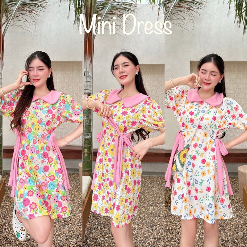 พร้อมส่ง มินิเดรสคอบัวso cute ลายน่ารักๆ ดีเทลผูกโบว์2ข้าง ใส่เที่ยวใส่ทำงานได้ น่ารักขนาดนี้ ต้องมีแล้วนะคะสาวๆ