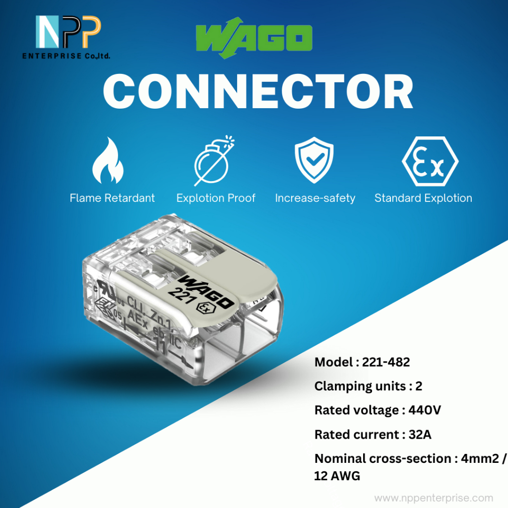 Wago อุปกรณ์เชื่อมสายไฟ Terminal Connecter Explosion Proof 2ช่อง 4มม. [221-482 / 10 ชิ้น] ของแท้ 100%