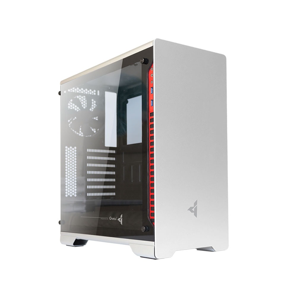 จีวิว คอมพิวเตอร์เคส หน้า Aluminium ฝาข้างกระจกนิรภัยGview  i5-10   สีซิลเวอร์