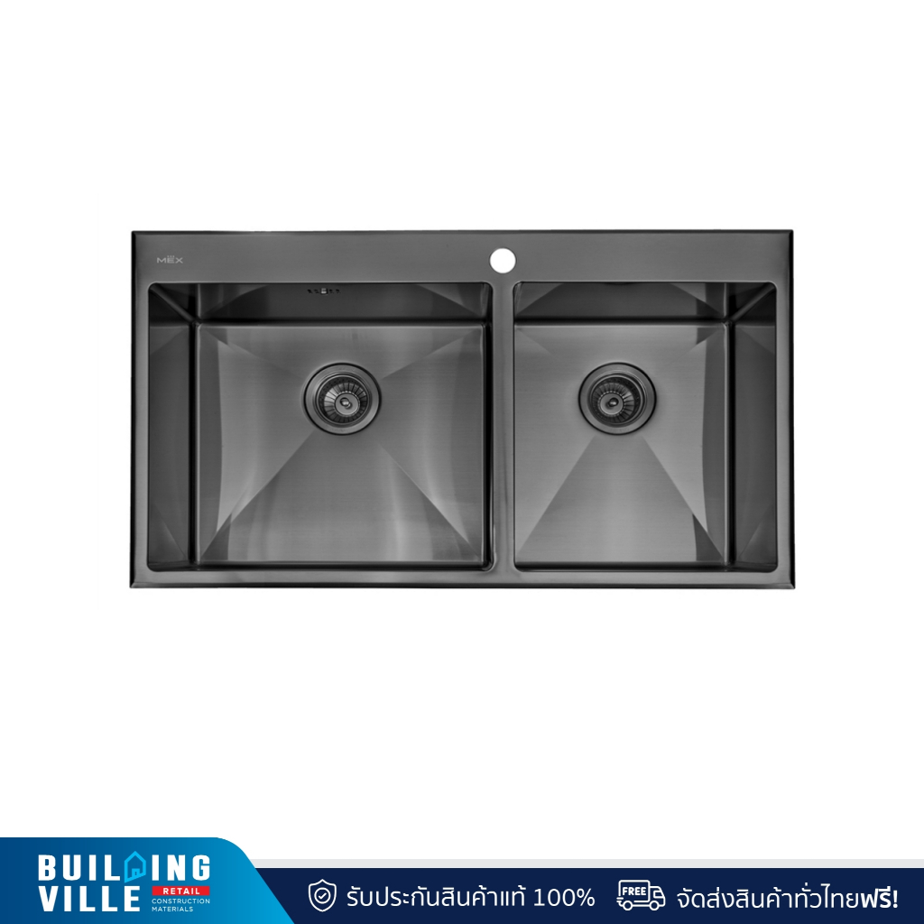 MEX อ่างล้างจาน 2 หลุม สี GM ขนาด 87 ซม. แถมก๊อกน้ำเย็น รุ่น SC872GM