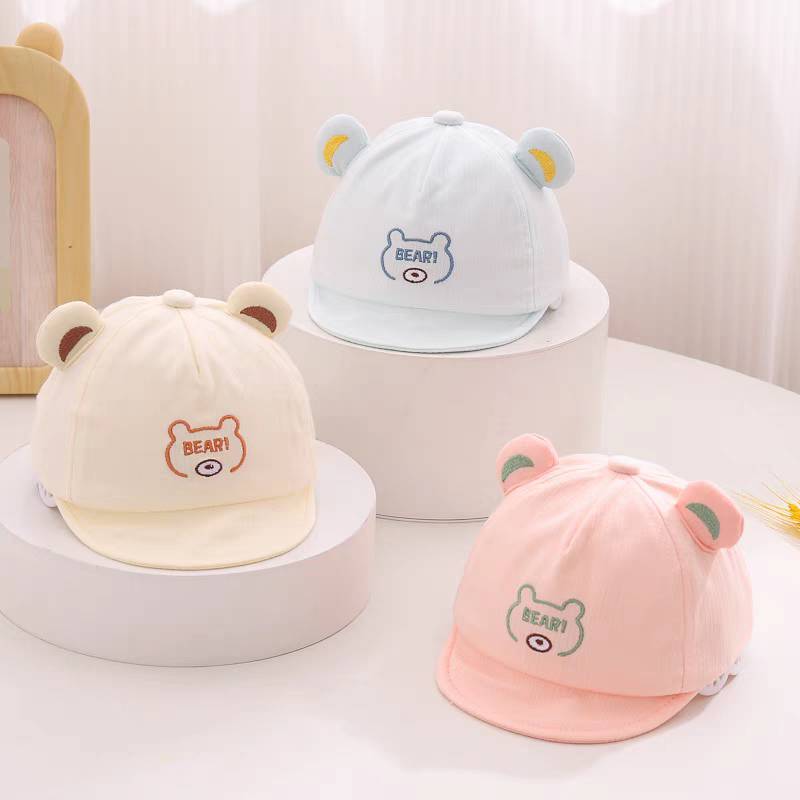 [พร้อมส่ง] หมวกเด็ก 3เดือน - 12เดือน รอบหัว:44-46 cm. หมวกเด็กแรกเกิด ปักลายการ์ตูนหมี ปักอักษร BEARI หมวกแฟชั่นเด็ก