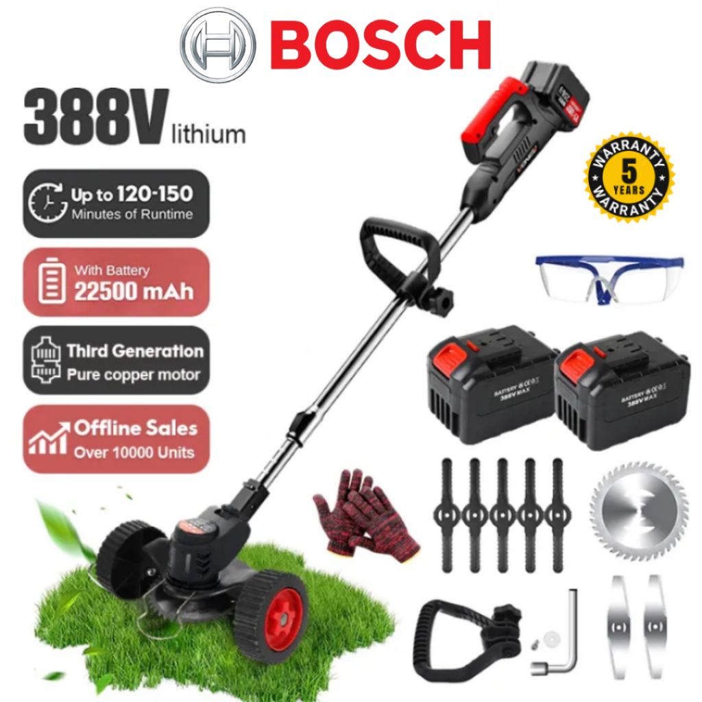 BOSCH 388VF เครื่องตัดหญ Grass cutter หญ้าแบบล้อเลื่อน เครื่องตัดหญ้าไร้สาย ที่กันจอนไร้สา